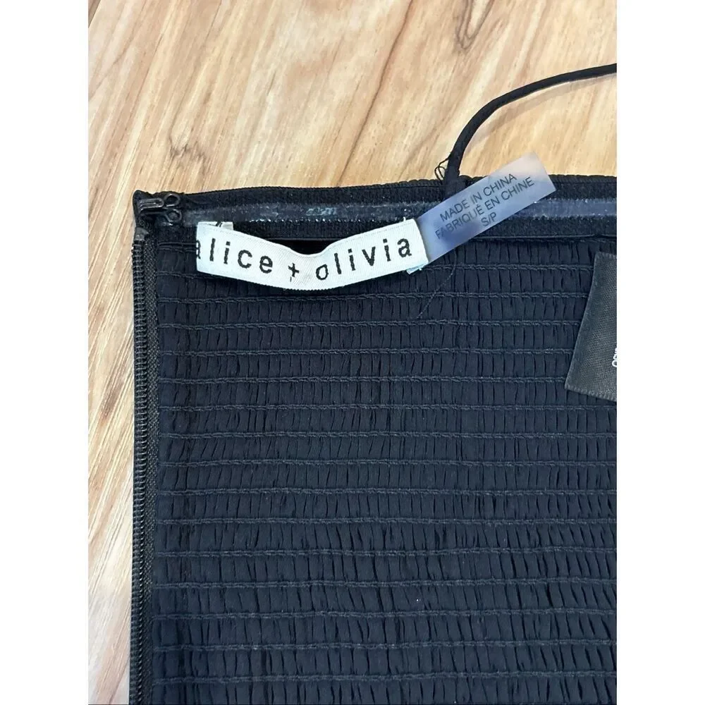 Alice + Olivia black faux leather cinch spaghetti strap Penelope crop top size S_5